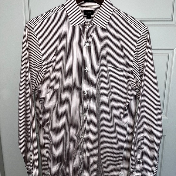 J. Crew Ludlow Dress Shirt Men’s Small White and Maroon Striped - Picture 1 of 3
